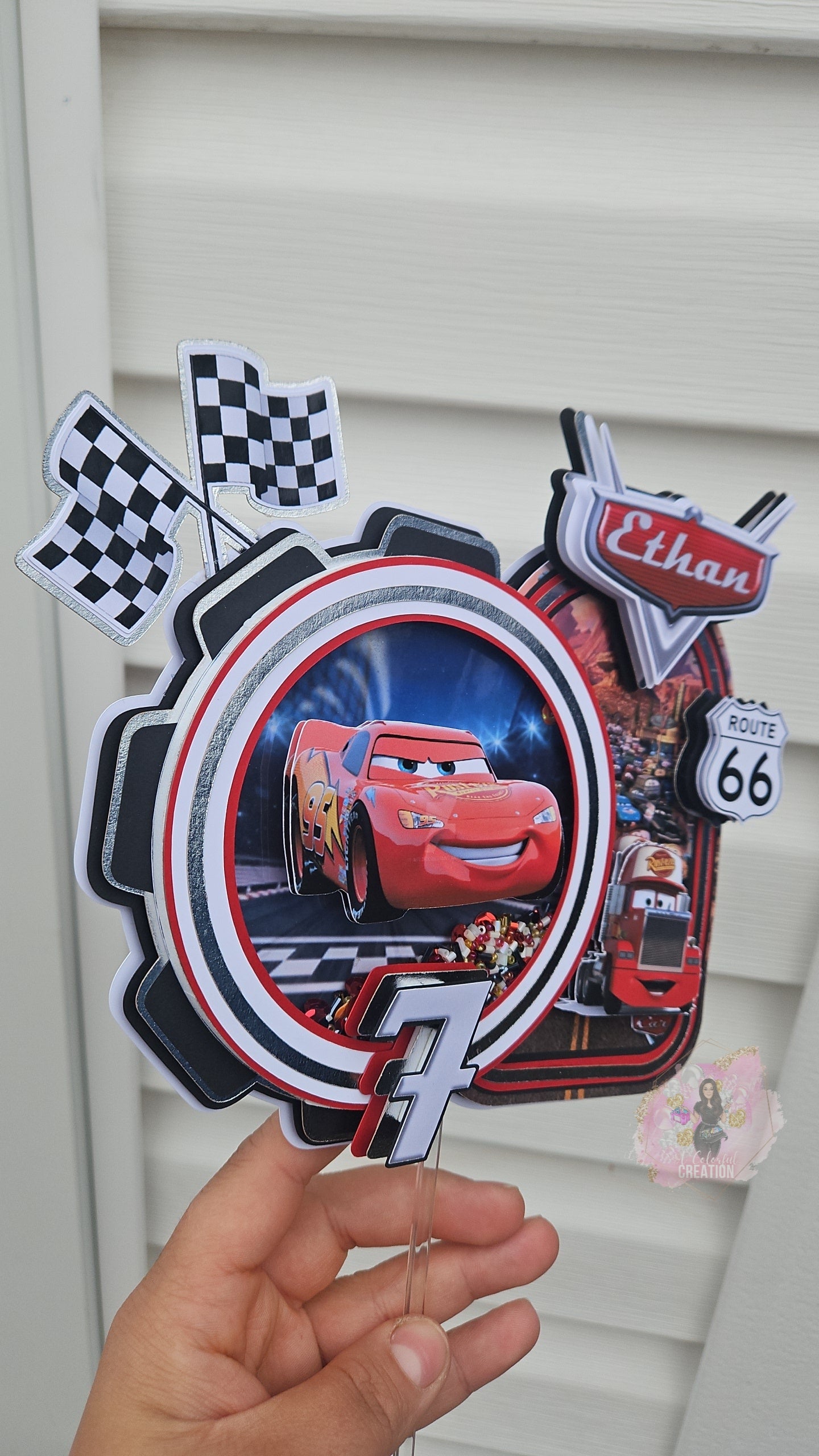Cars Inspired 3D Shaker Cake Topper WITH Lights & Name Personalization