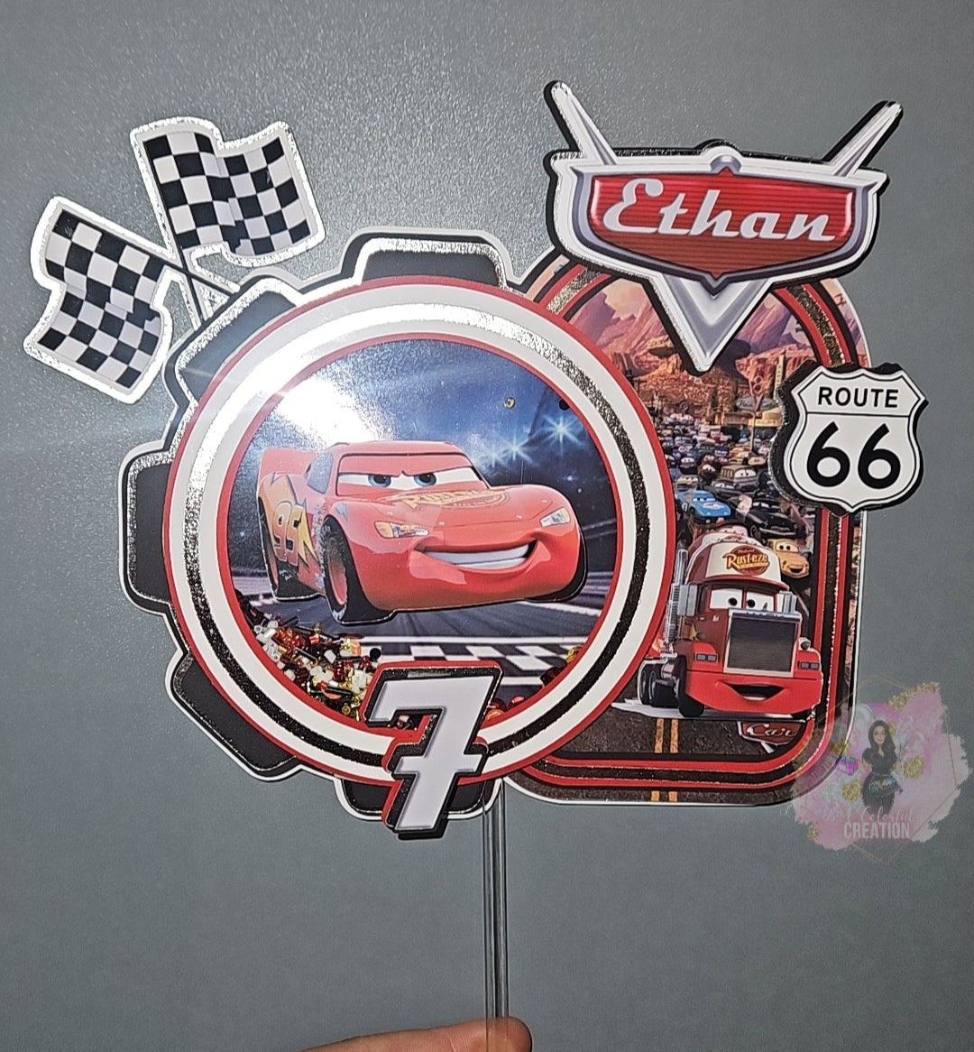 Cars Inspired 3D Shaker Cake Topper WITH Lights & Name Personalization