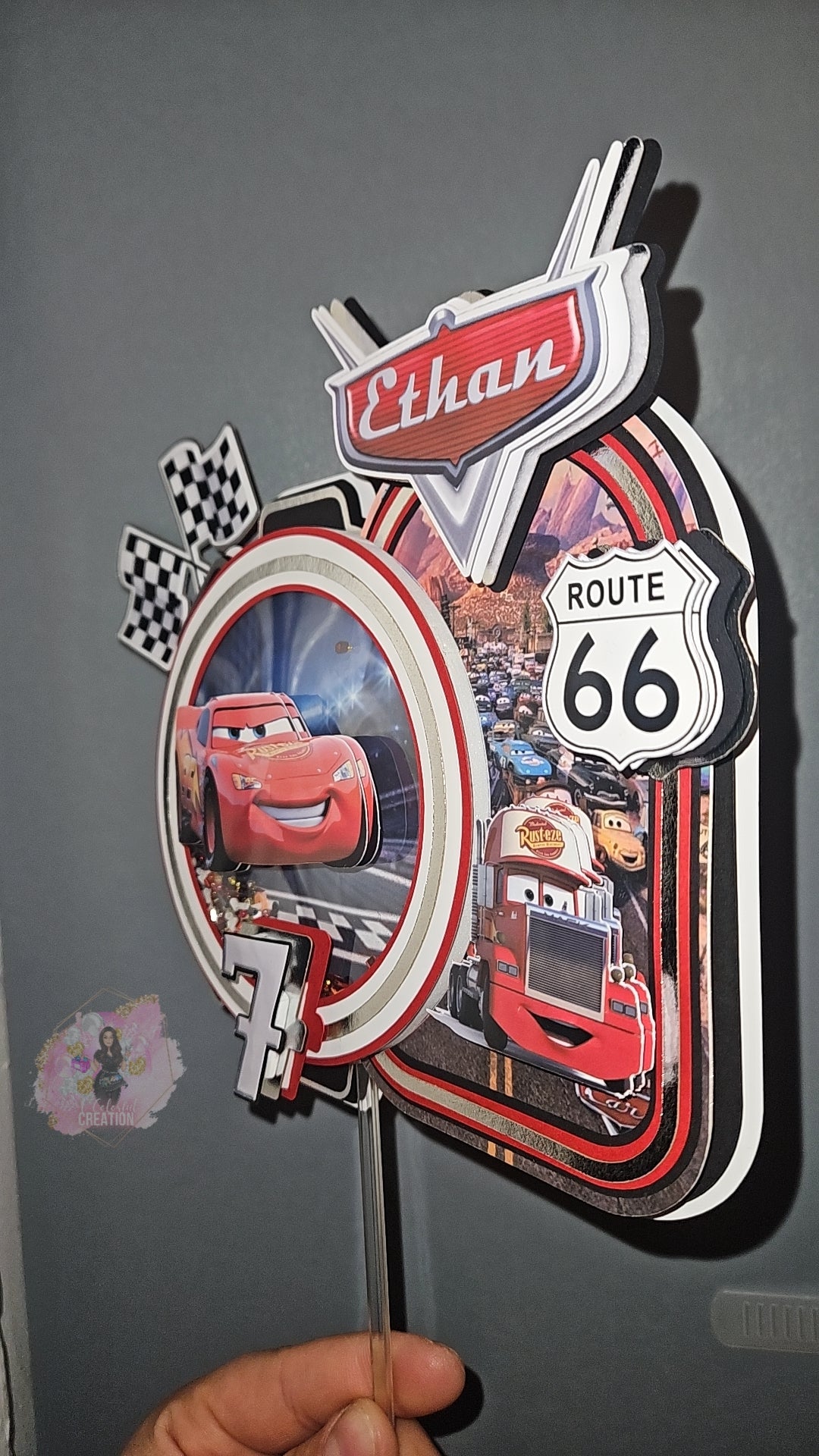 Cars Inspired 3D Shaker Cake Topper WITH Lights & Name Personalization