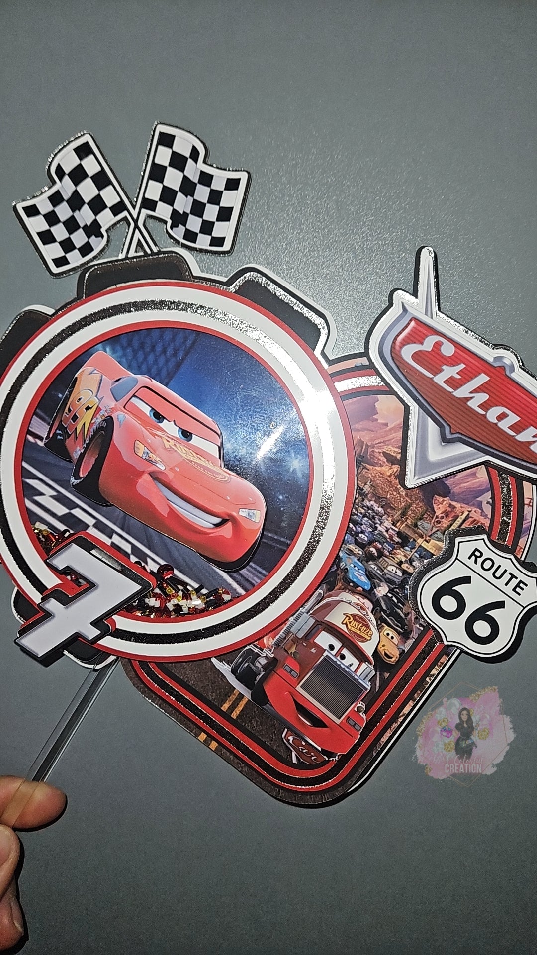 Cars Inspired 3D Shaker Cake Topper WITH Lights & Name Personalization
