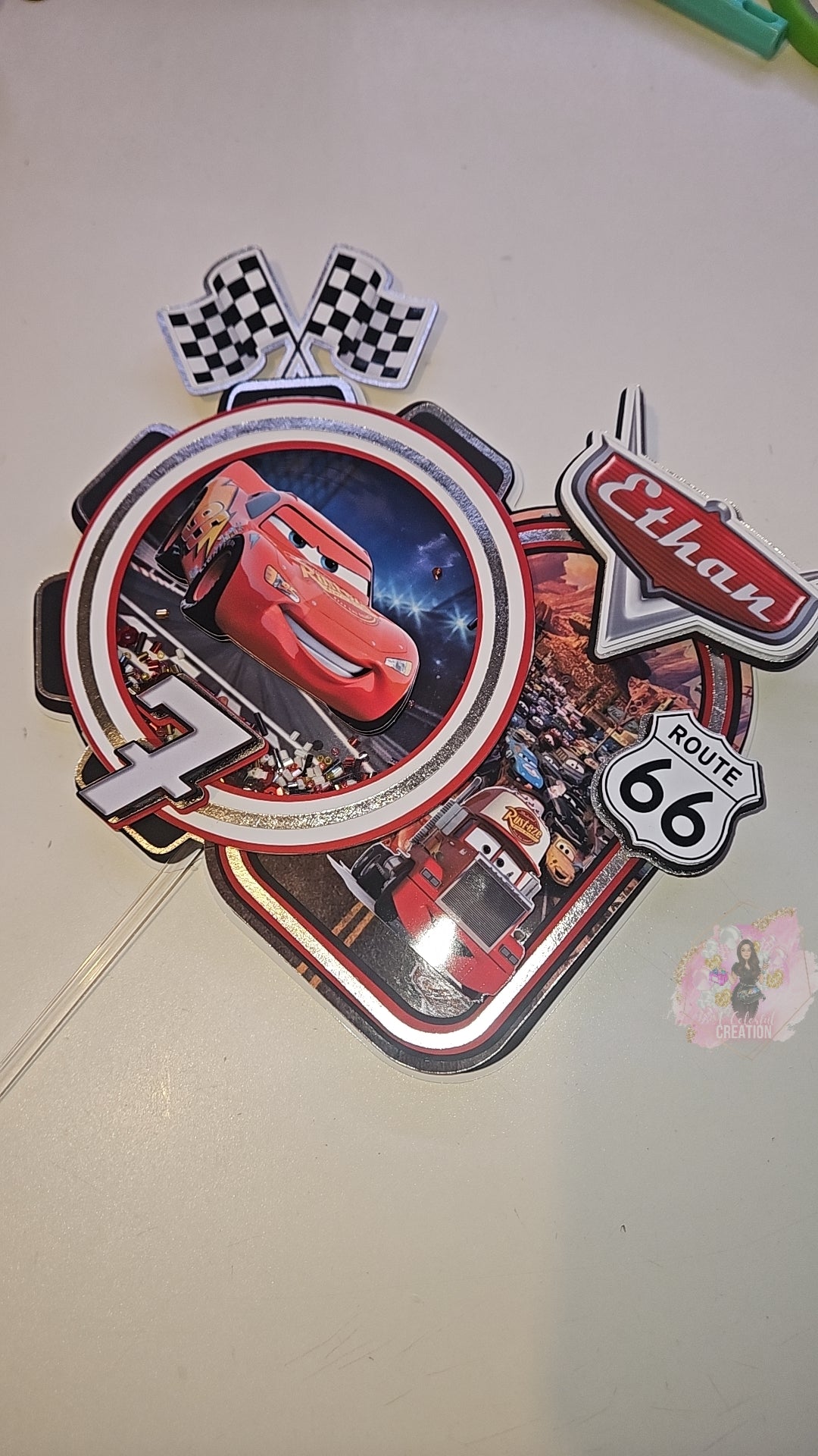 Cars Inspired 3D Shaker Cake Topper WITH Lights & Name Personalization