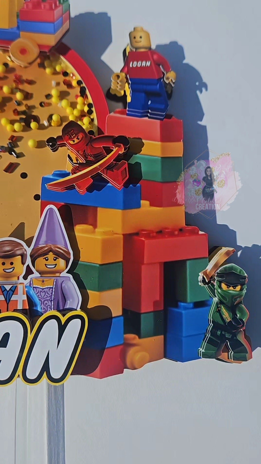 Building Block 3D Shaker Cake Topper WITH Lights & Name Personalization