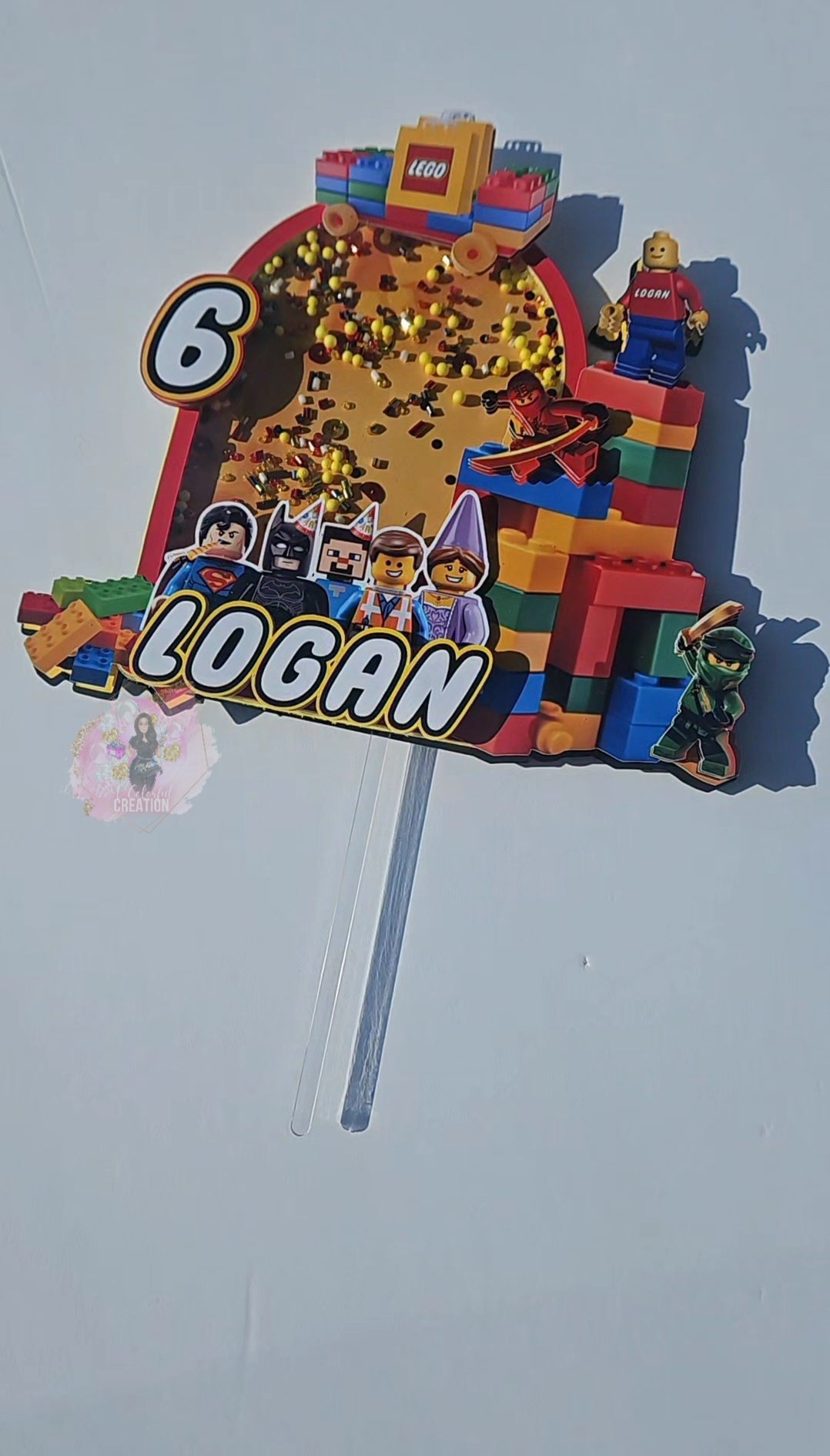 Building Block 3D Shaker Cake Topper WITH Lights & Name Personalization
