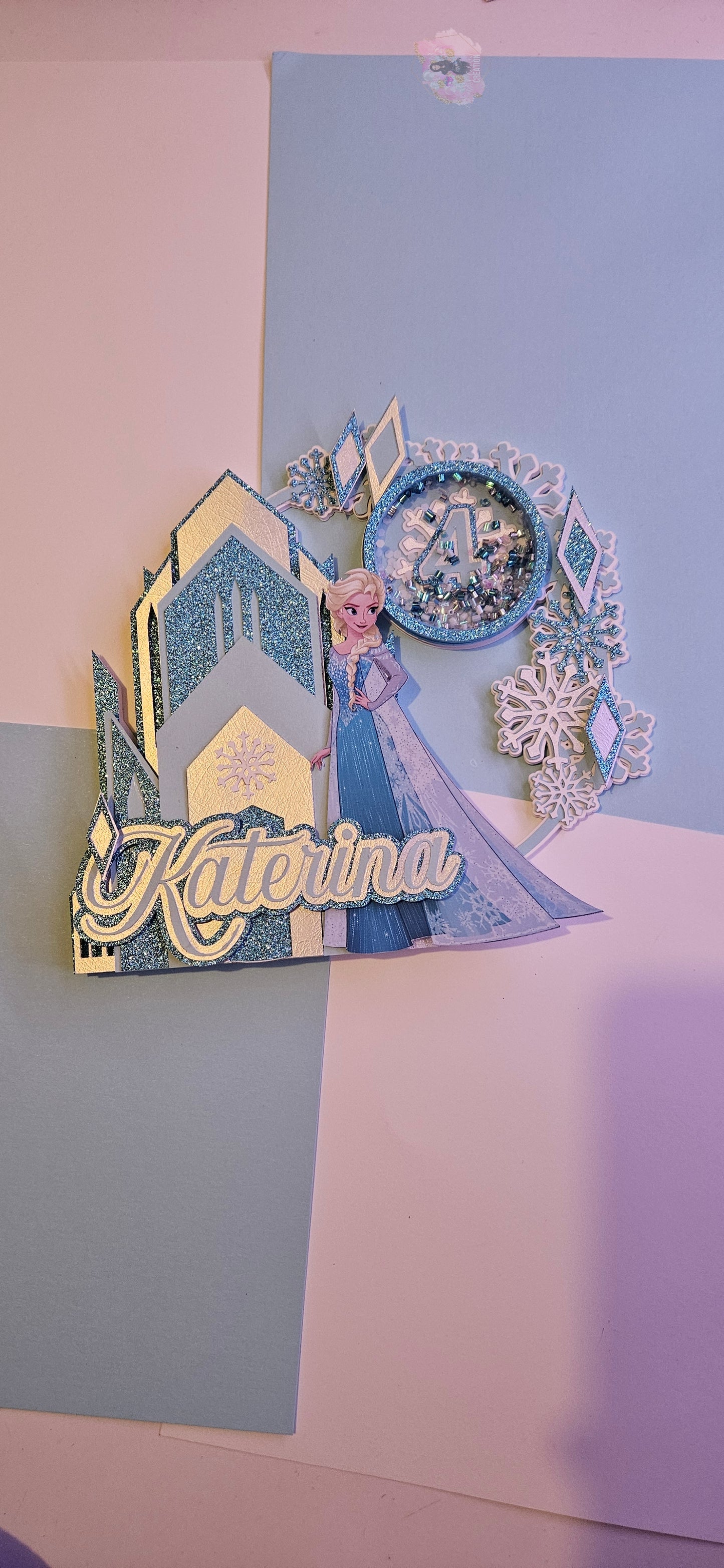 Elsa Frozen Themed Cake Topper 3D Shaker WITH Lights & Name Personalization