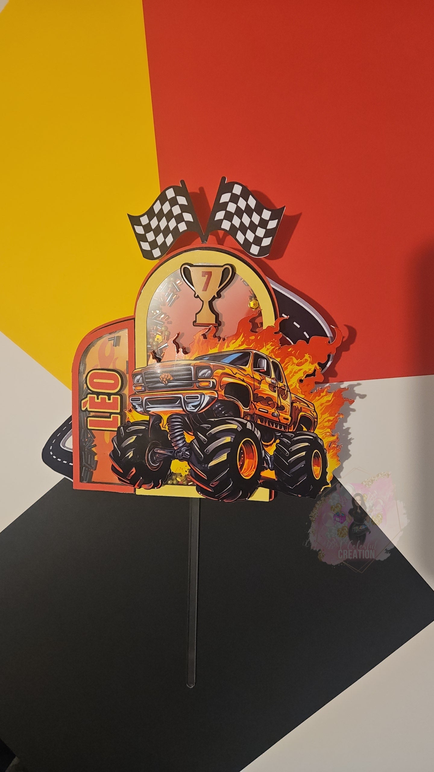 Monster Jam Monster Truck Themed Cake Topper 3D Shaker WITH Lights & Name Personalization