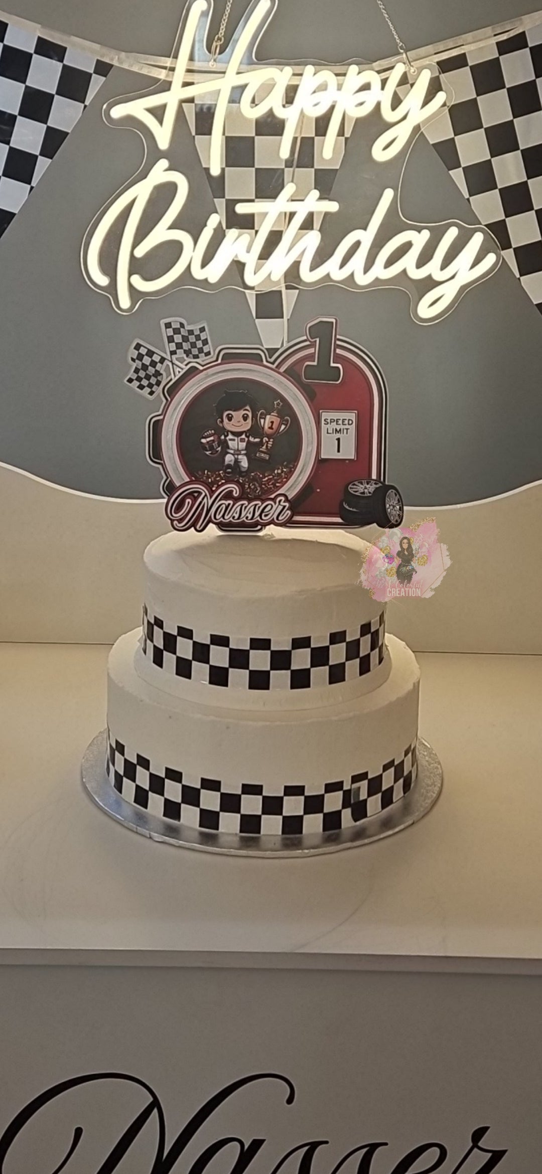 Racing 3D Shaker Cake Topper WITH Lights & Name Personalization