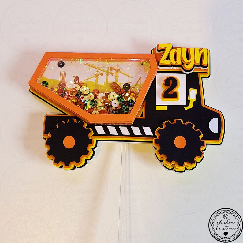 Dump Truck Construction Cake Topper 3d Shaker WITH Lights & Name Personalization