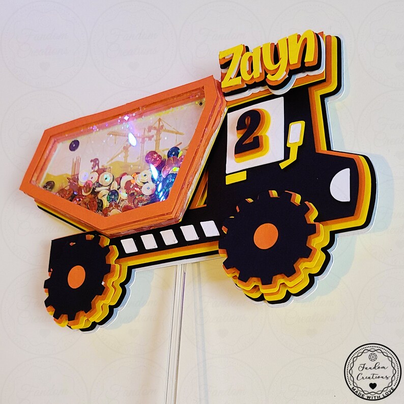 Dump Truck Construction Cake Topper 3d Shaker WITH Lights & Name Personalization