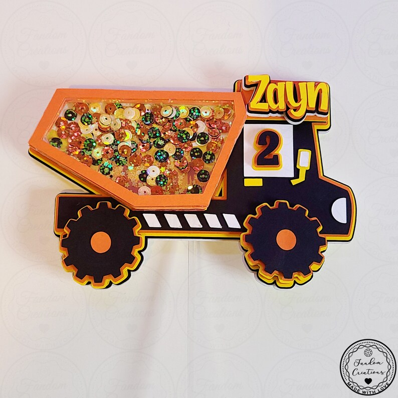 Dump Truck Construction Cake Topper 3d Shaker WITH Lights & Name Personalization