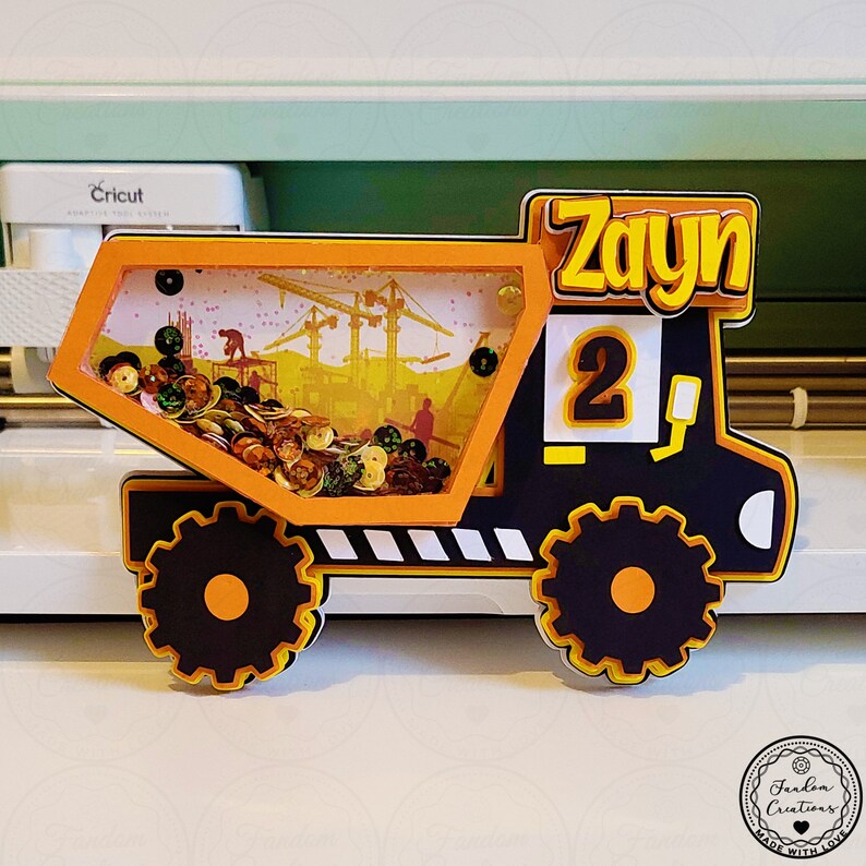 Dump Truck Construction Cake Topper 3d Shaker WITH Lights & Name Personalization
