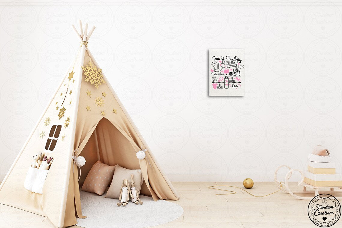 100% Cotton Baby Birth Stat Canvas 11x14 Fully Custom Frameless Art Gift Baby Girl