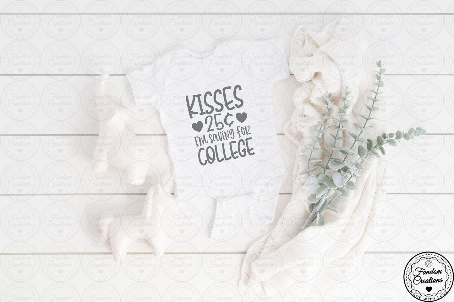 Kisses 25 Cents I'm Saving For College 100% Cotton Custom Onesie