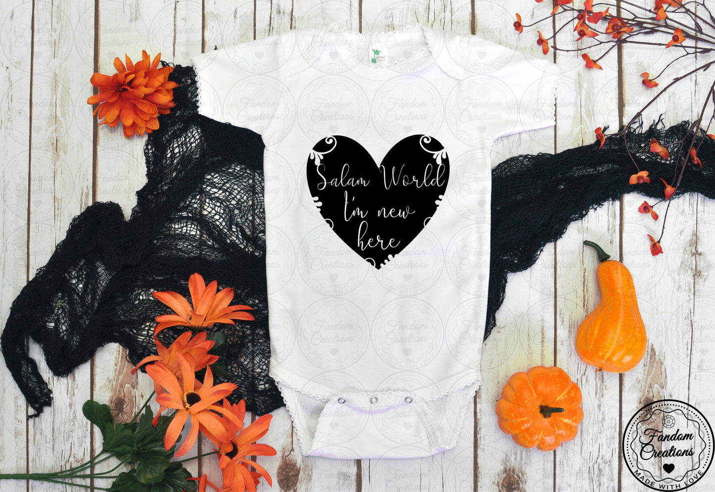 Salam World I'm New Here 100% Cotton Custom Baby Arabic Onesie