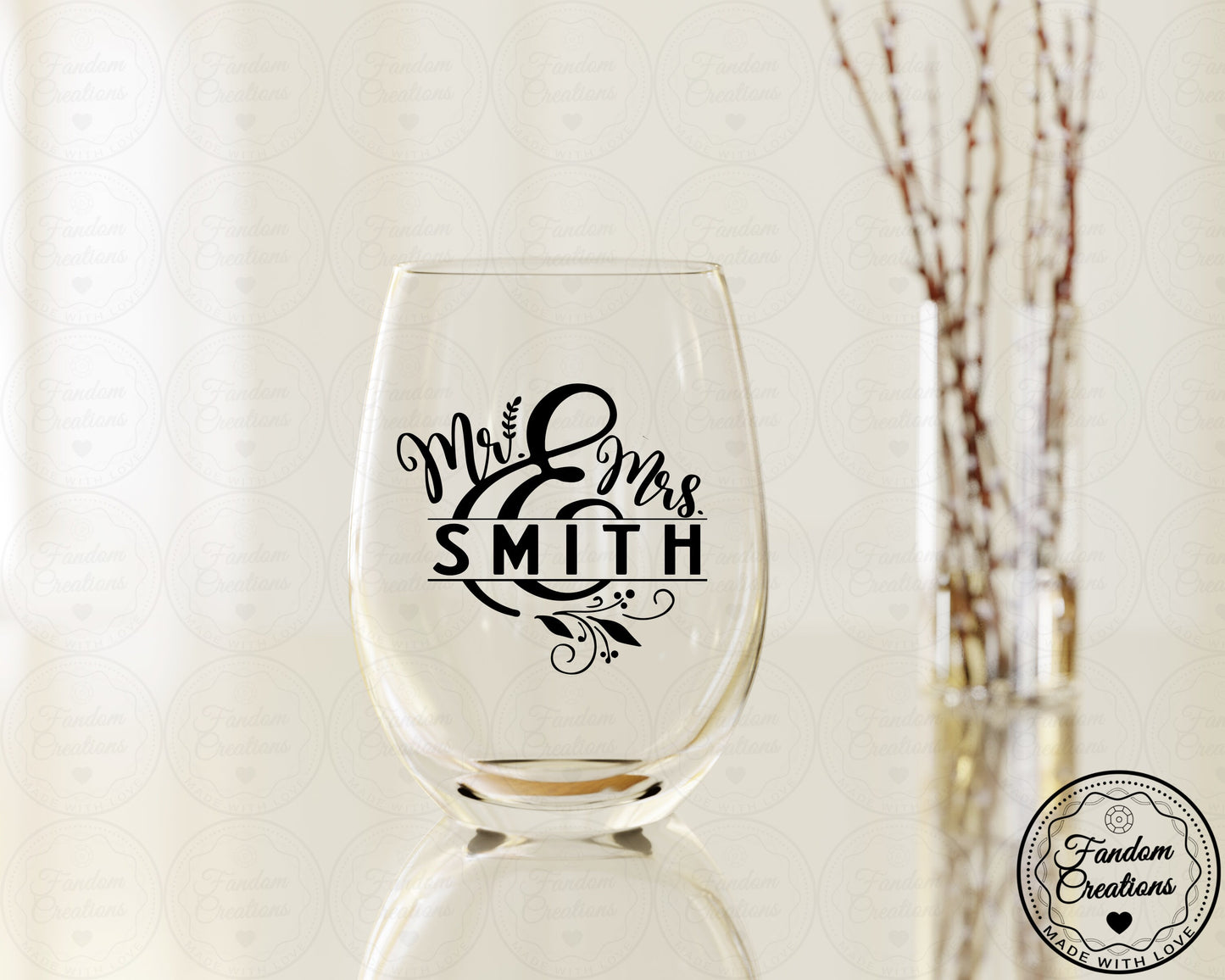Mr & Mrs 21oz Customized Stemless Wine Glass