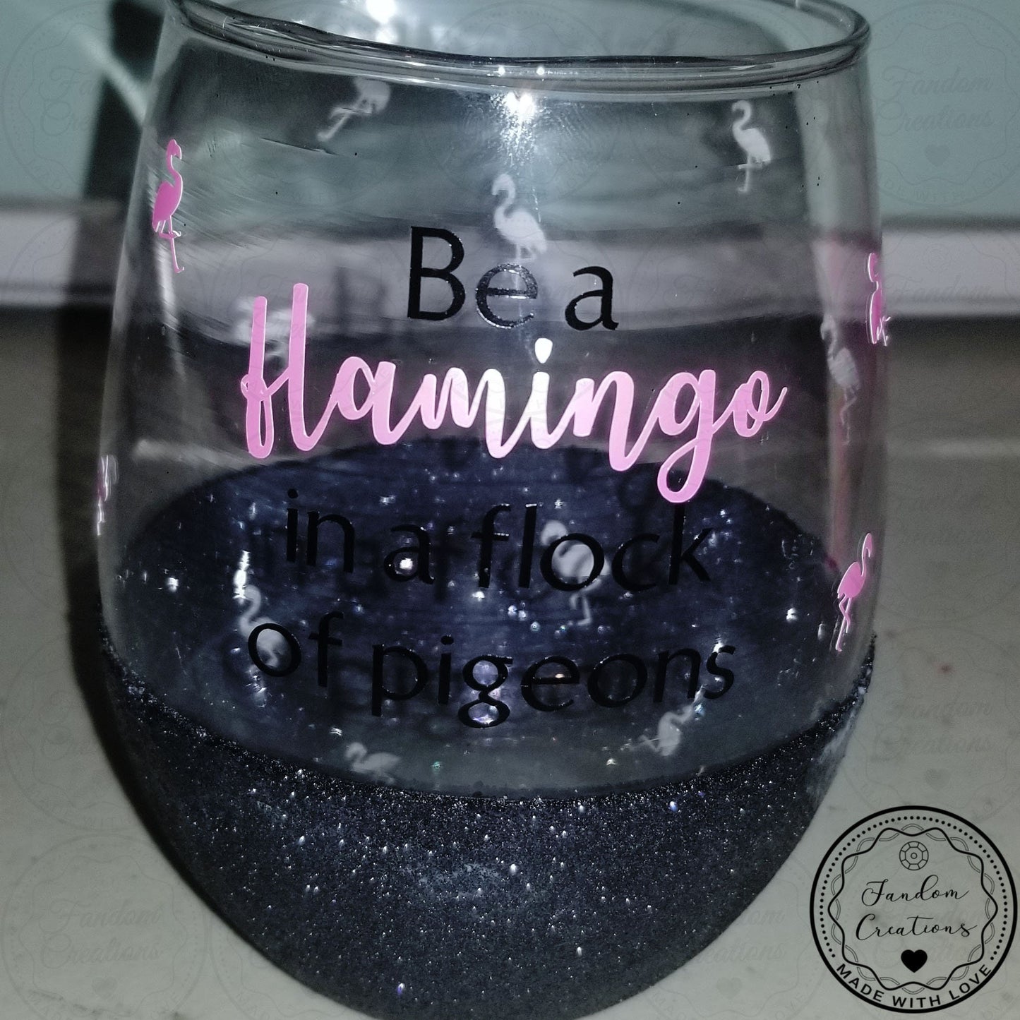 Be A Flamingo In A Flock Of Pigeons Peekaboo Custom Stemless Wine Glass