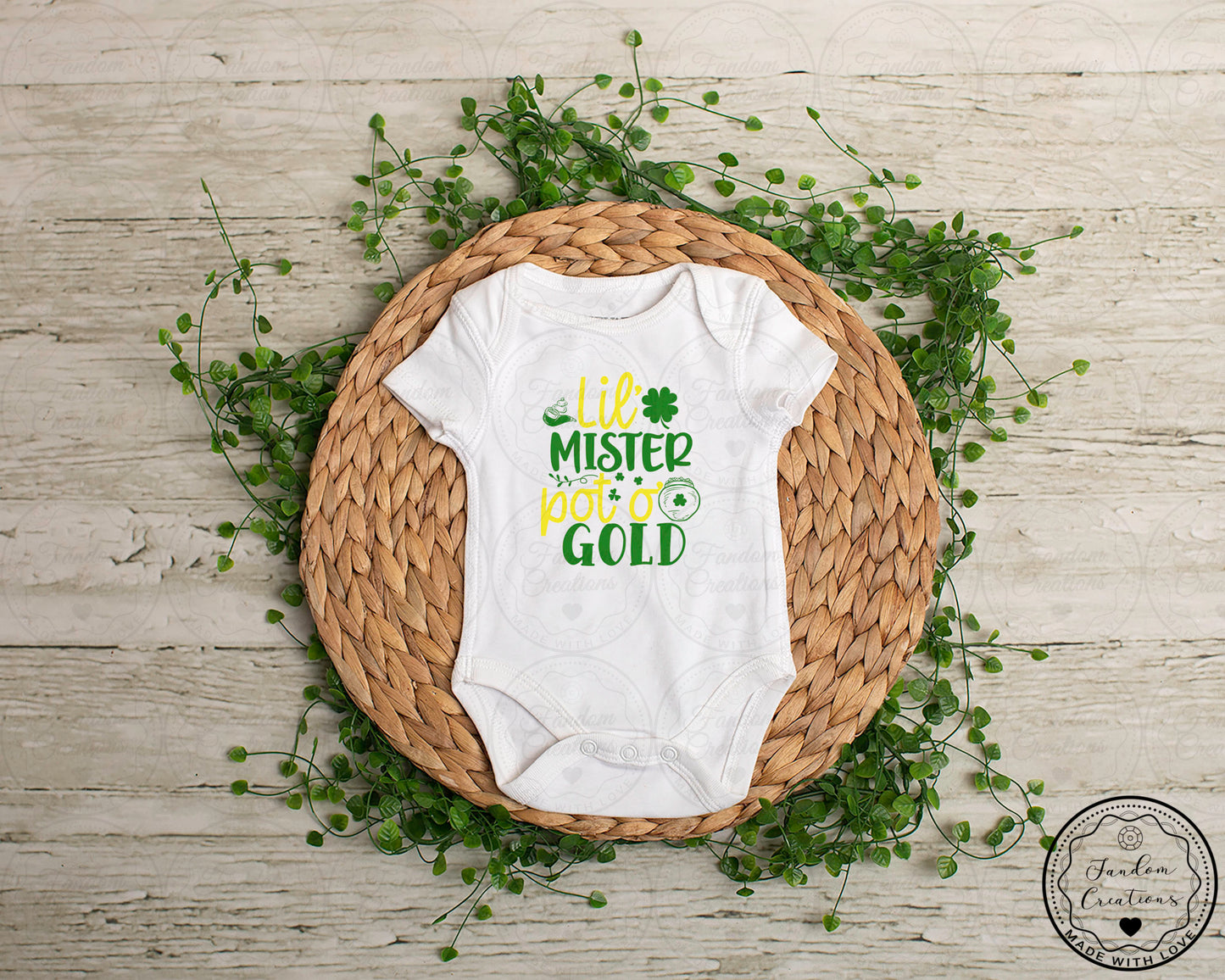 Little Mister Pot o Gold St Patrick's Day Custom 100% Cotton Baby Onesie