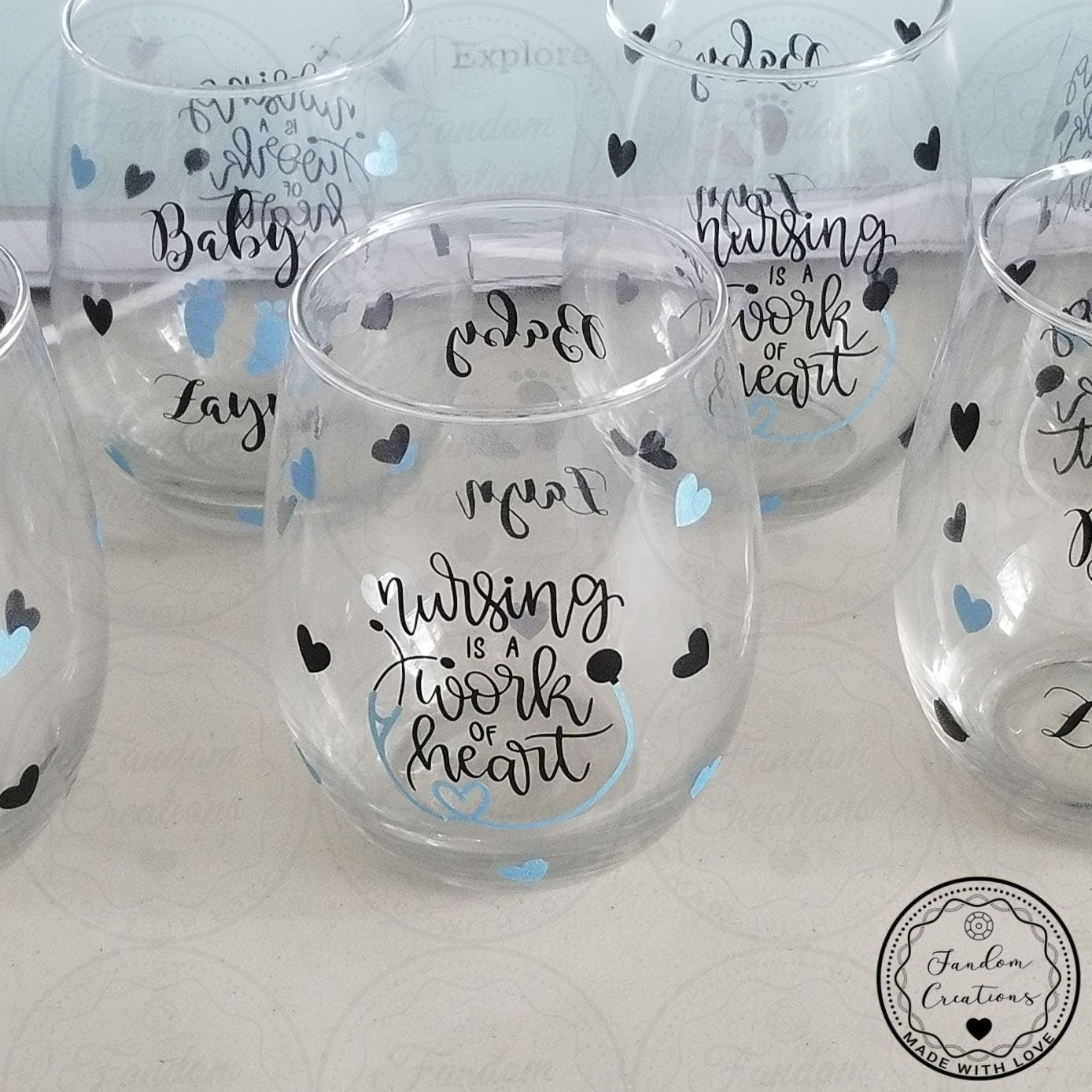 Nursing Is A Work Of Heart Custom Stemless Wine Glass Gift