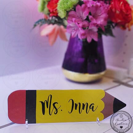 Personalized Custom Glitter Acrylic Pencil Name Plate with Stand Perfect Gift for Teachers Desk