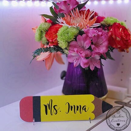 Personalized Custom Glitter Acrylic Pencil Name Plate with Stand Perfect Gift for Teachers Desk