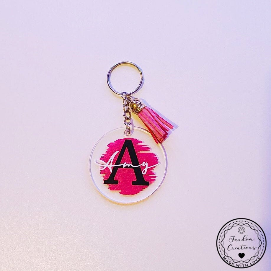 Custom Personalized Round Acrylic Initial Name Keychain Perfect Gift