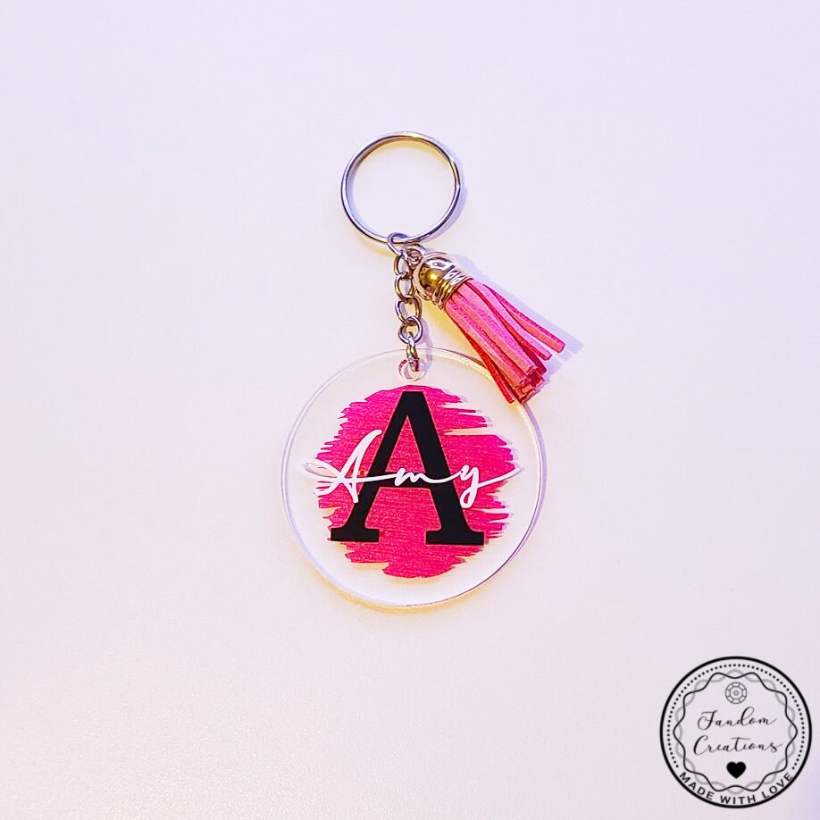 Custom Personalized Round Acrylic Initial Name Keychain Perfect Gift