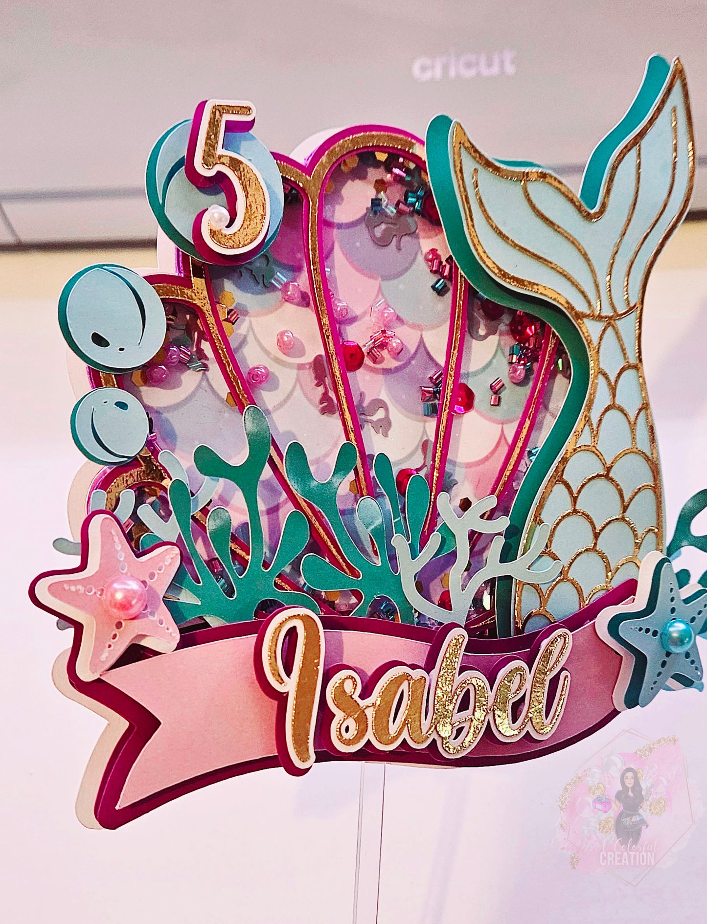 Mermaid Magic Cake Topper 3D Shaker WITH Lights & Name Personalization