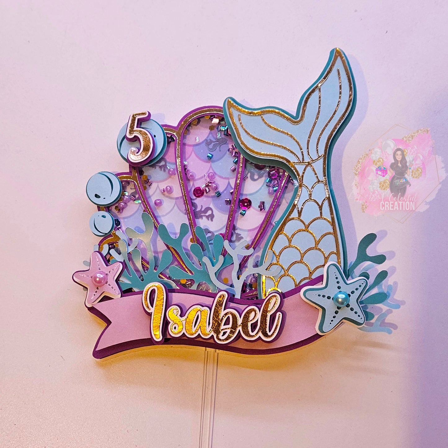 Mermaid Magic Cake Topper 3D Shaker WITH Lights & Name Personalization