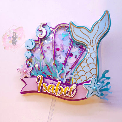 Mermaid Magic Cake Topper 3D Shaker WITH Lights & Name Personalization