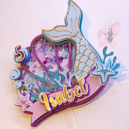 Mermaid Magic Cake Topper 3D Shaker WITH Lights & Name Personalization