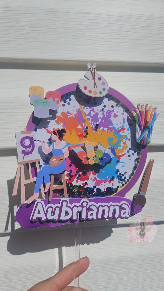 Artist Themed Cake Shaker Topper WITH Lights & Name Personalization