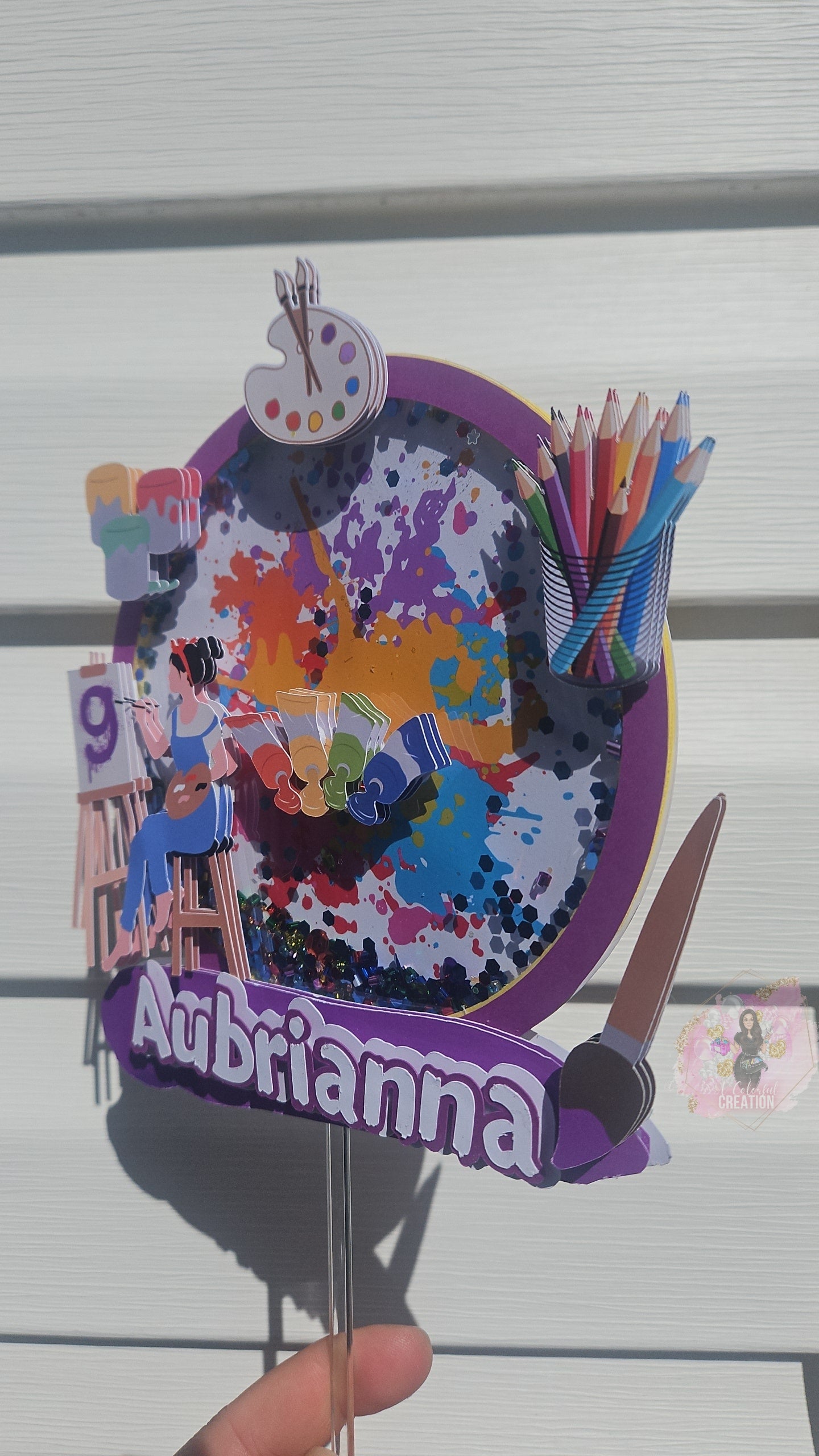 Artist Themed Cake Shaker Topper WITH Lights & Name Personalization