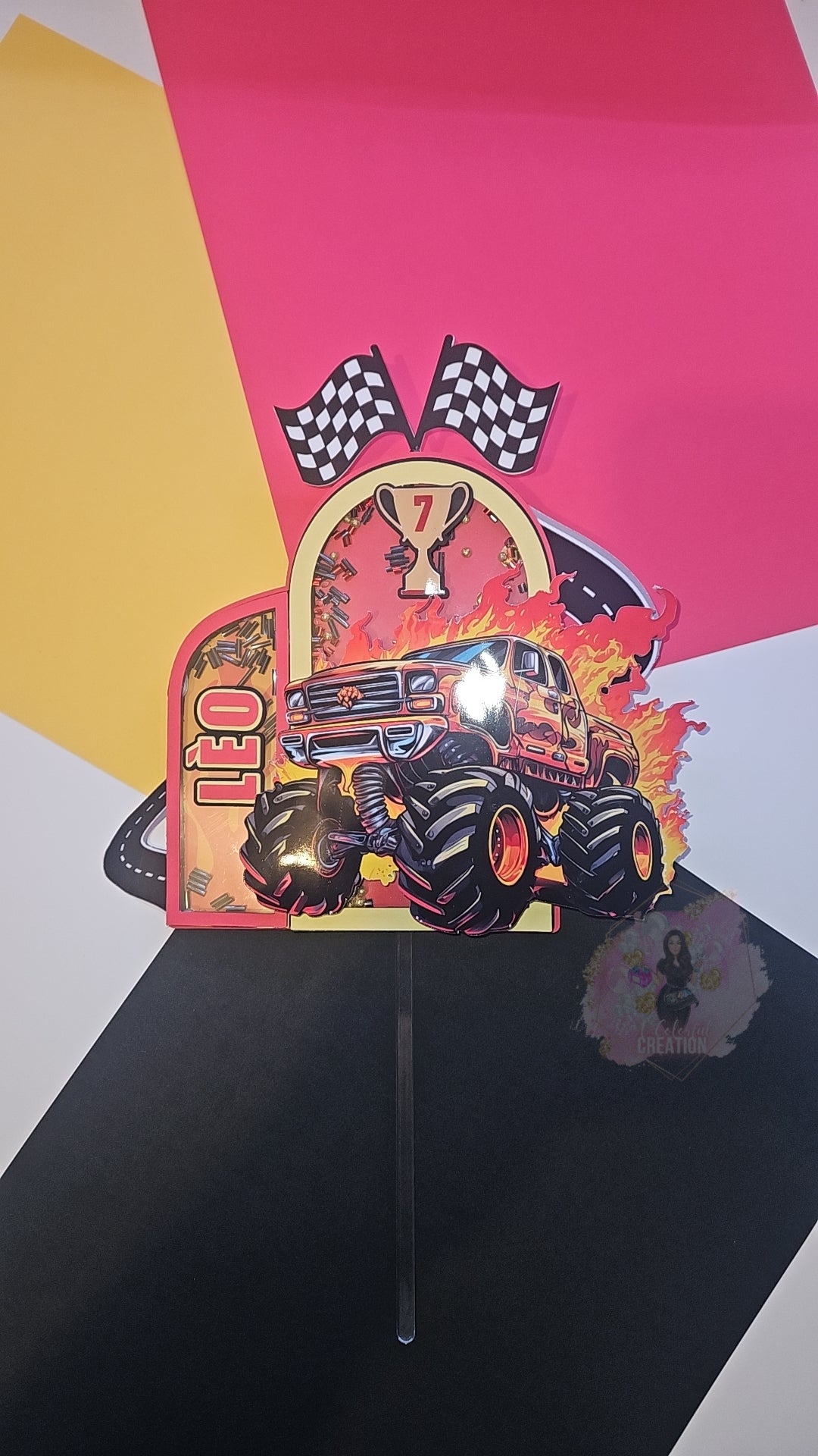 Monster Jam Monster Truck Themed Cake Topper 3D Shaker WITH Lights & Name Personalization