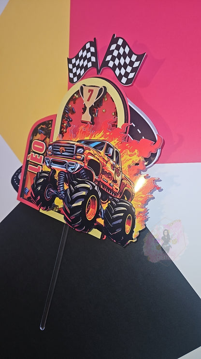 Monster Jam Monster Truck Themed Cake Topper 3D Shaker WITH Lights & Name Personalization