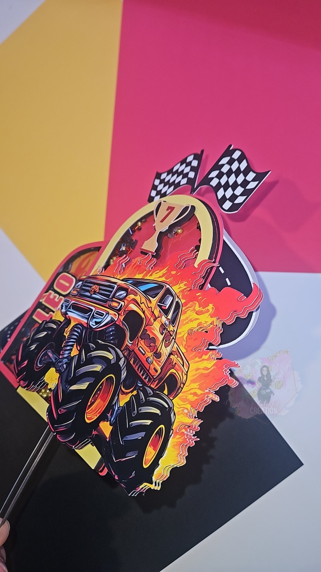 Monster Jam Monster Truck Themed Cake Topper 3D Shaker WITH Lights & Name Personalization