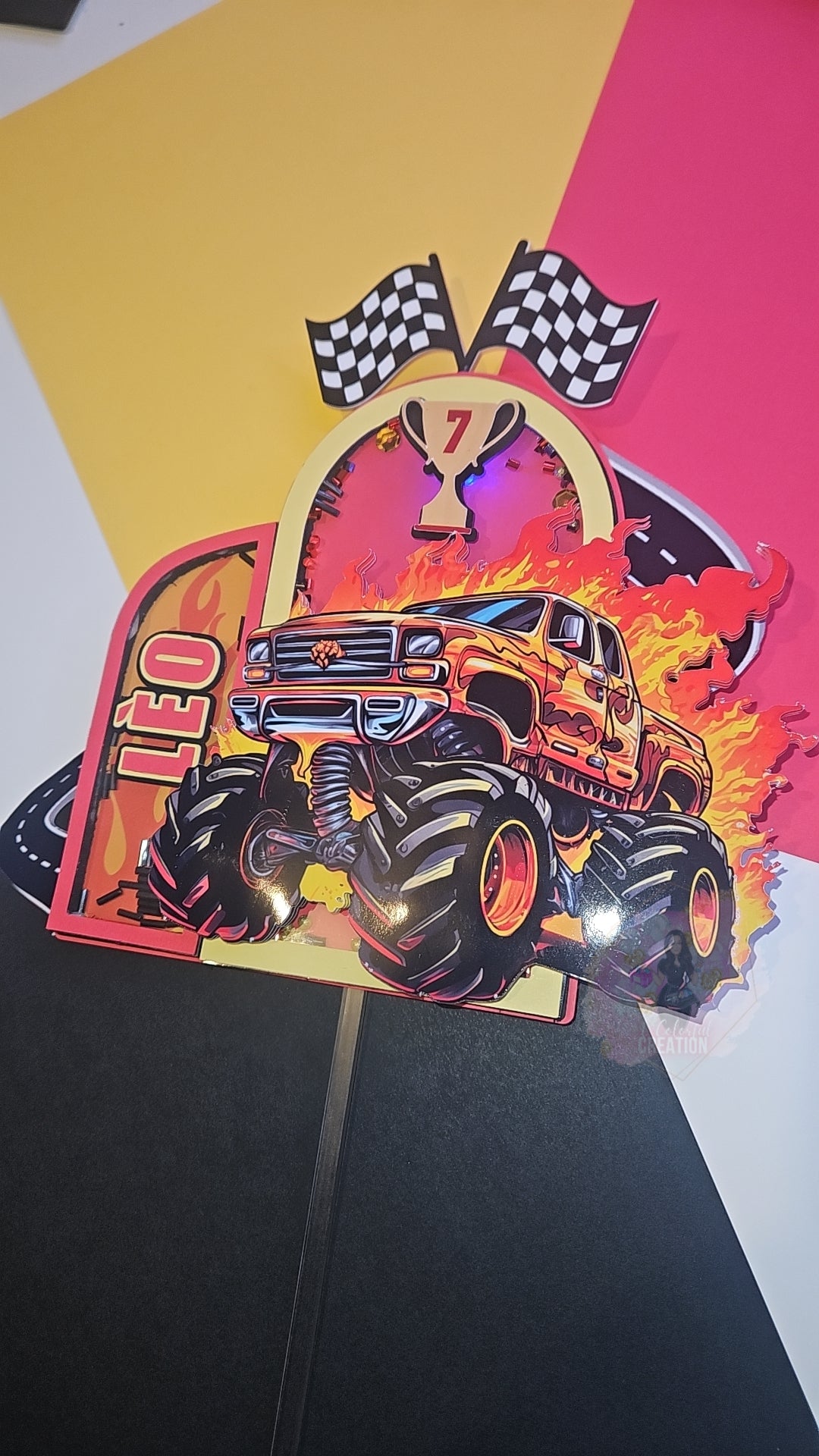 Monster Jam Monster Truck Themed Cake Topper 3D Shaker WITH Lights & Name Personalization