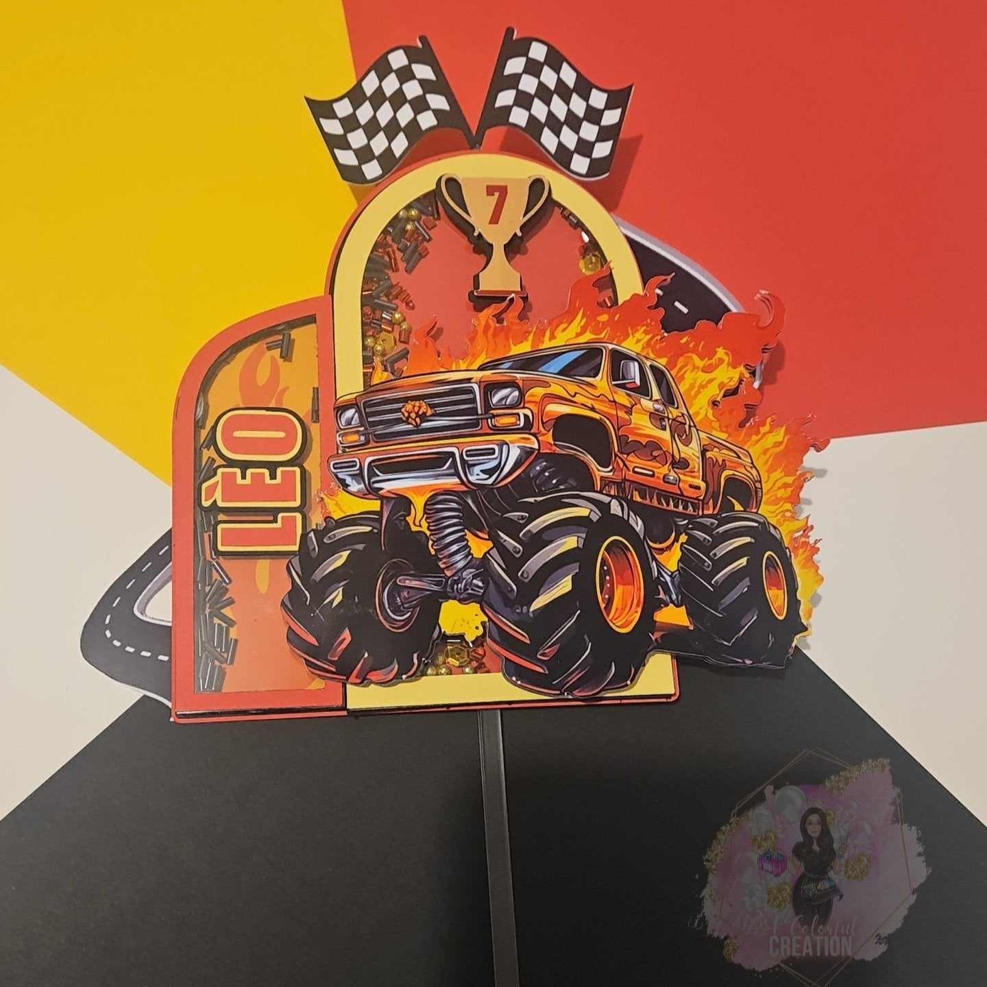 Monster Jam Monster Truck Themed Cake Topper 3D Shaker WITH Lights & Name Personalization