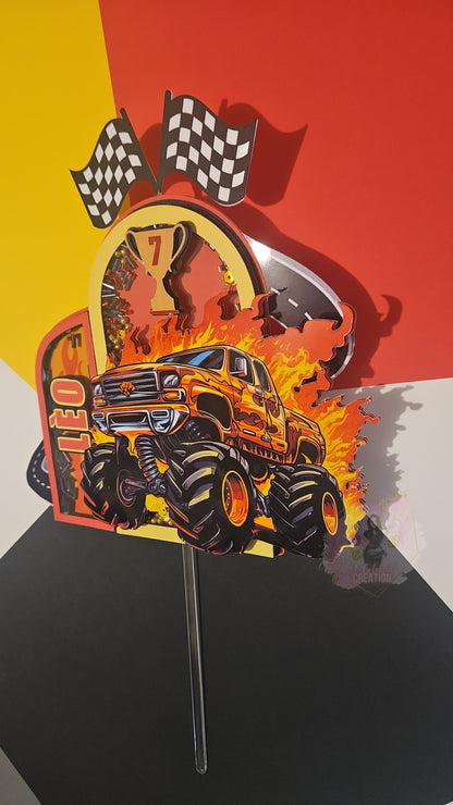 Monster Jam Monster Truck Themed Cake Topper 3D Shaker WITH Lights & Name Personalization