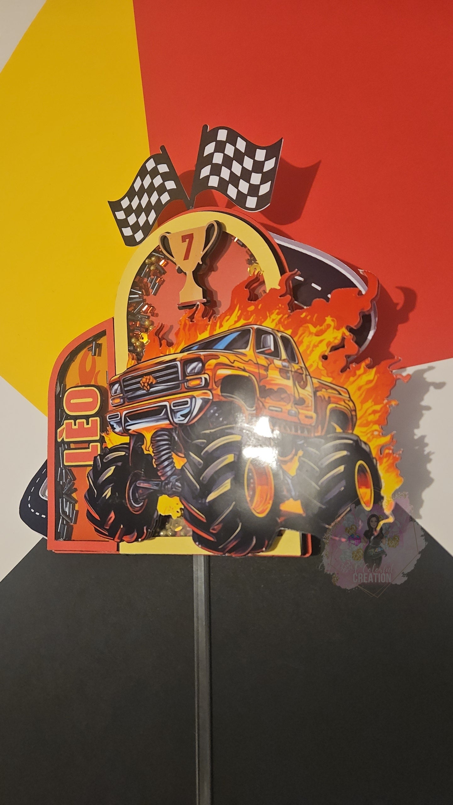 Monster Jam Monster Truck Themed Cake Topper 3D Shaker WITH Lights & Name Personalization