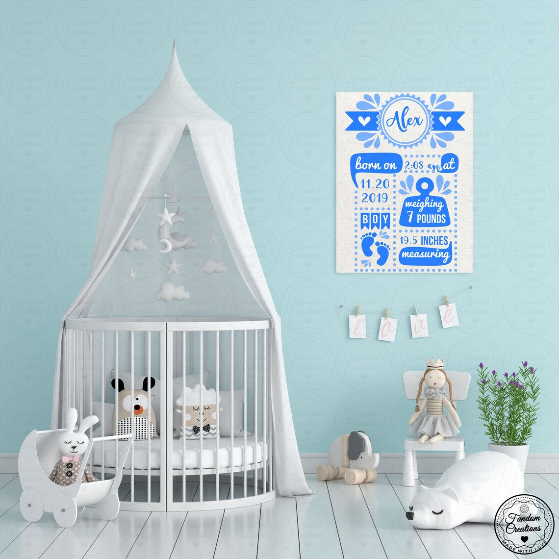 100% Cotton Baby Birth Stat Canvas 11x14 Fully Custom Frameless Art Gift Baby Boy