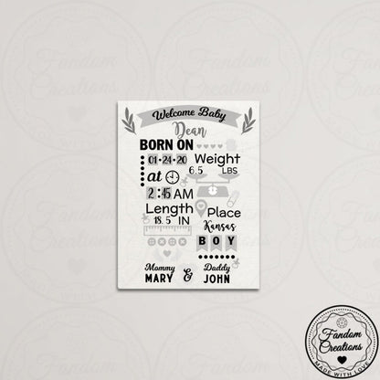 100% Cotton Baby Birth Stat Canvas 11x14 Fully Custom Frameless Art Gift Neutral Minimalist