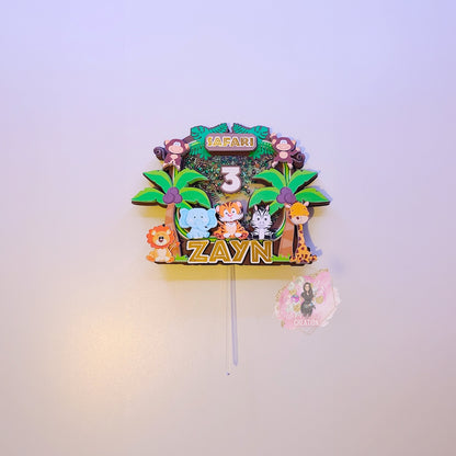 Safari Expedition Cake Topper 3D Shaker WITH Lights & Name Personalization