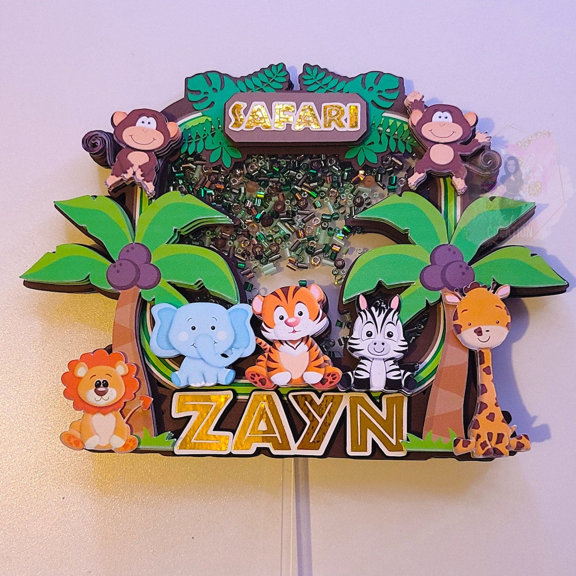 Safari Expedition Cake Topper 3D Shaker WITH Lights & Name Personalization