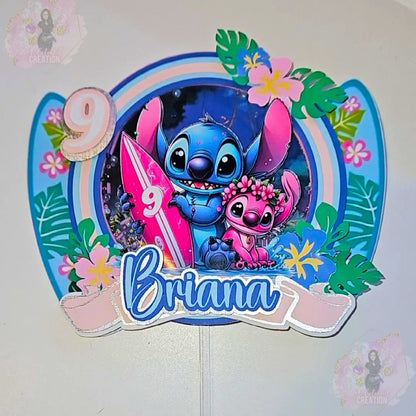 Stitch Themed Adventure Cake Topper 3D Shaker WITH Lights & Name Personalization