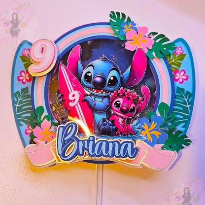 Stitch Themed Adventure Cake Topper 3D Shaker WITH Lights & Name Personalization