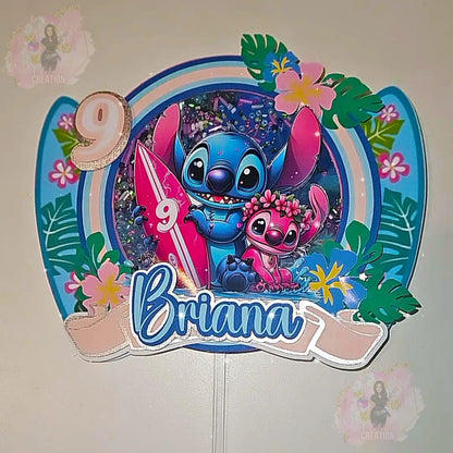 Stitch Themed Adventure Cake Topper 3D Shaker WITH Lights & Name Personalization