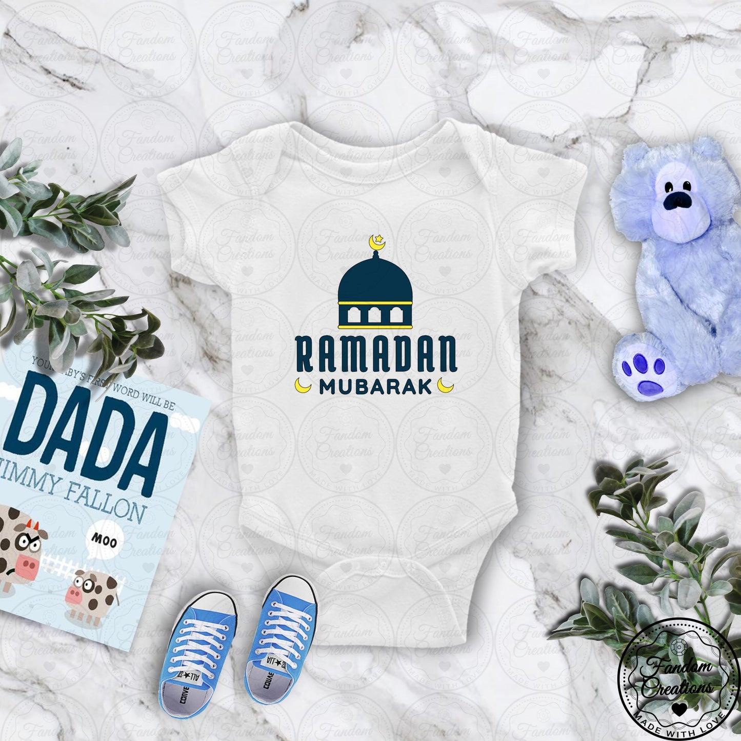 Ramadan Mubarak Version 2 Cute 100% Cotton Custom Baby Arabic Onesie