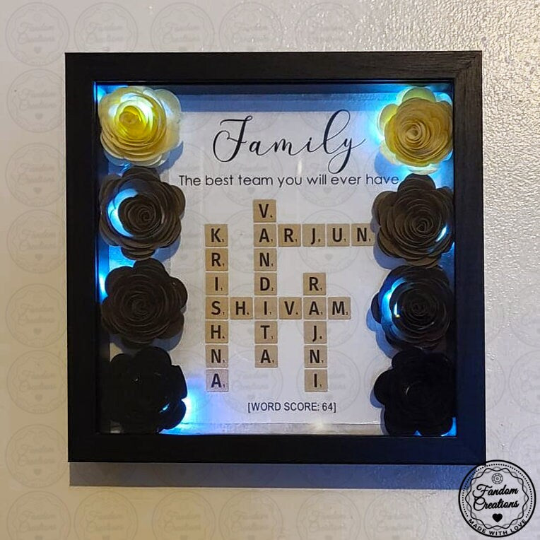 Custom Scrabble Shadowbox WITH Fairy Lights 9x9 The Perfect Family Gift