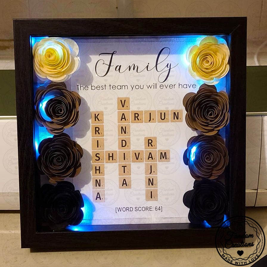 Custom Scrabble Shadowbox WITH Fairy Lights 9x9 The Perfect Family Gift