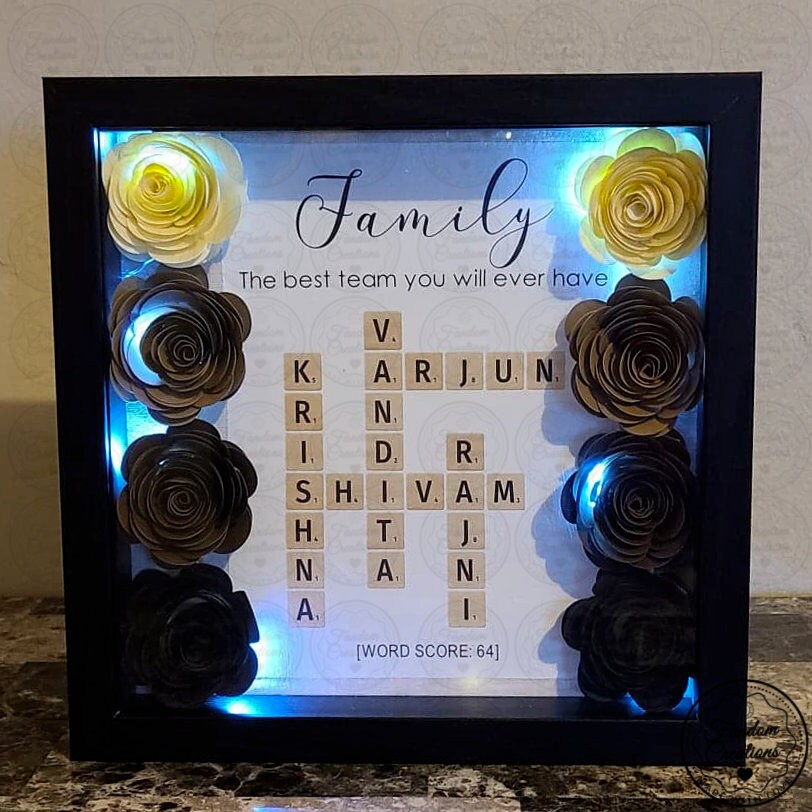 Custom Scrabble Shadowbox WITH Fairy Lights 9x9 The Perfect Family Gift