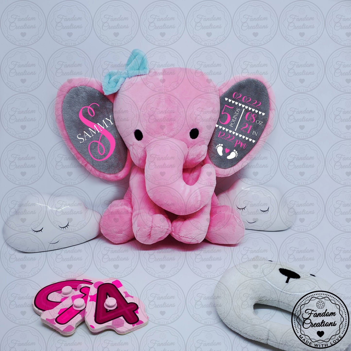 Custom PERSONALIZED Birth Stats Bedtime Originals Choo Choo Express Hazel the Elephant New Baby Keepsake